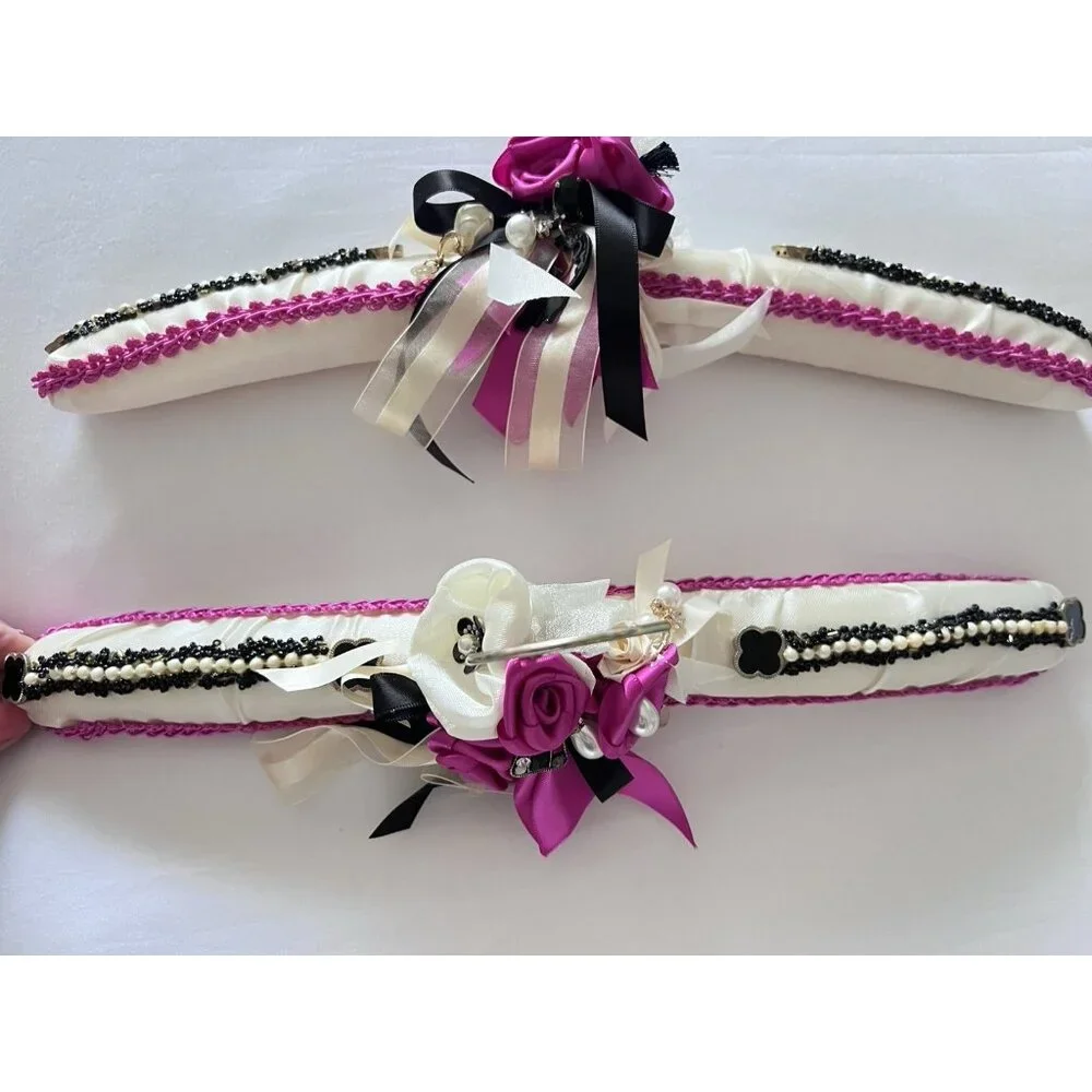 PAIR Vintage Satin Hangers Upcycled Wedding Dress Lingerie Elegant Handmade